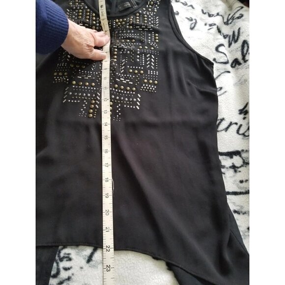 BCBGMaxAzria  Danna Top Black Semi Sheer w/Brass & Silver Studs Womens Size S - Picture 10 of 10